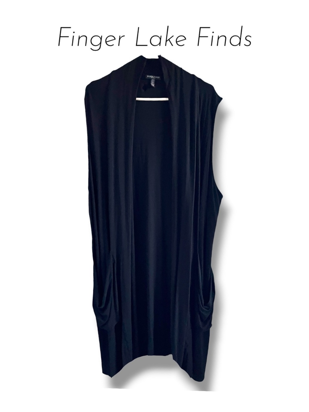 Eileen Fisher Black Sleeveless Long Drape Vest, 3X